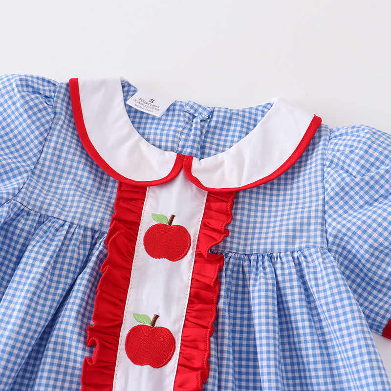 (In Stock E29-01-01)Back to School Apple Embroidery Woven Dress