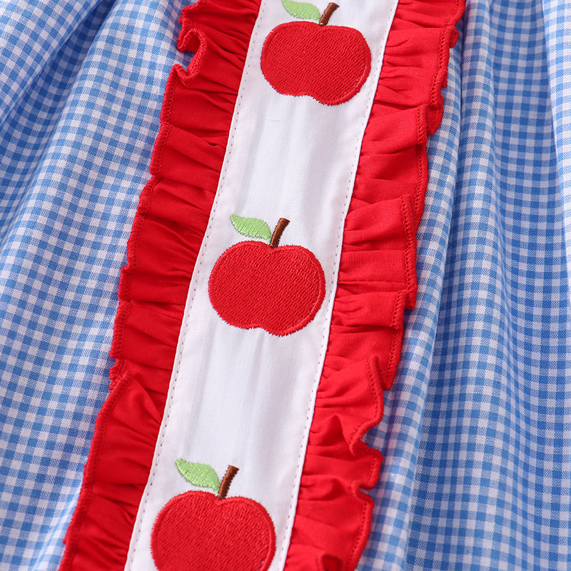 (In Stock E29-01-01)Back to School Apple Embroidery Woven Dress