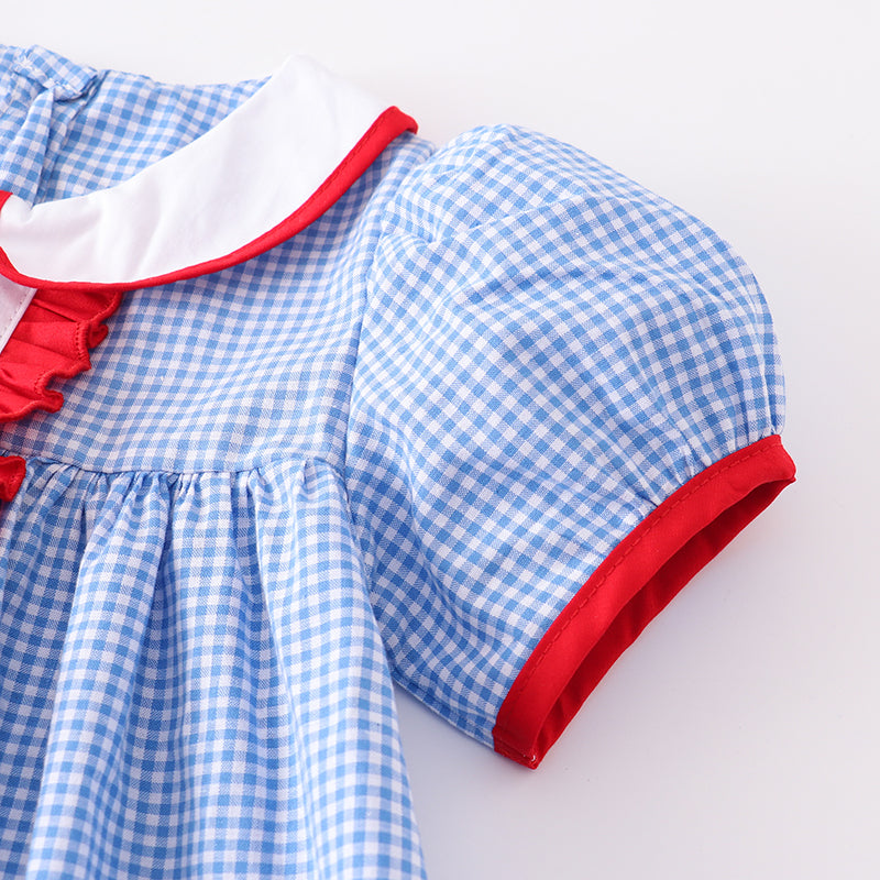 (In Stock E29-01-01)Back to School Apple Embroidery Woven Dress