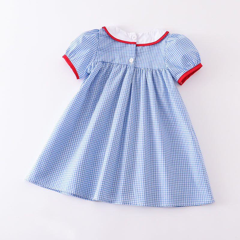 (In Stock E29-01-01)Back to School Apple Embroidery Woven Dress