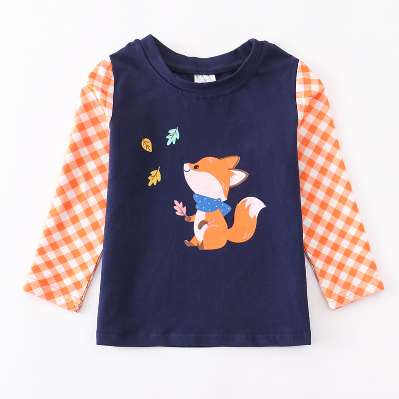 （In Stock E19-3-3）Boy's Fall Fox Print Cotton T-shirt