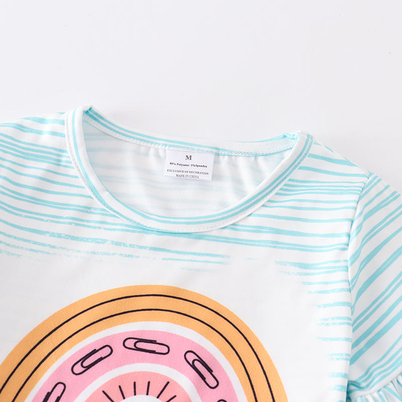 (In Stock E11-04-01)Stripe Pencil Rainbow Print Bleached T-shirt