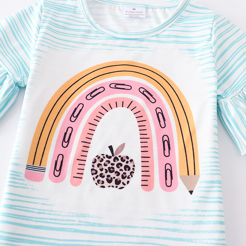 (In Stock E11-04-01)Stripe Pencil Rainbow Print Bleached T-shirt