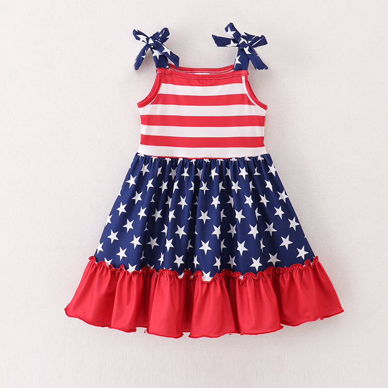 （Pre Order）Patriotic Stripe Star Print Milk Silk Strap Dress