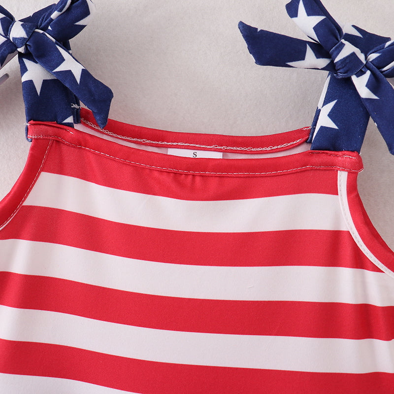 （Pre Order）Patriotic Stripe Star Print Milk Silk Strap Dress