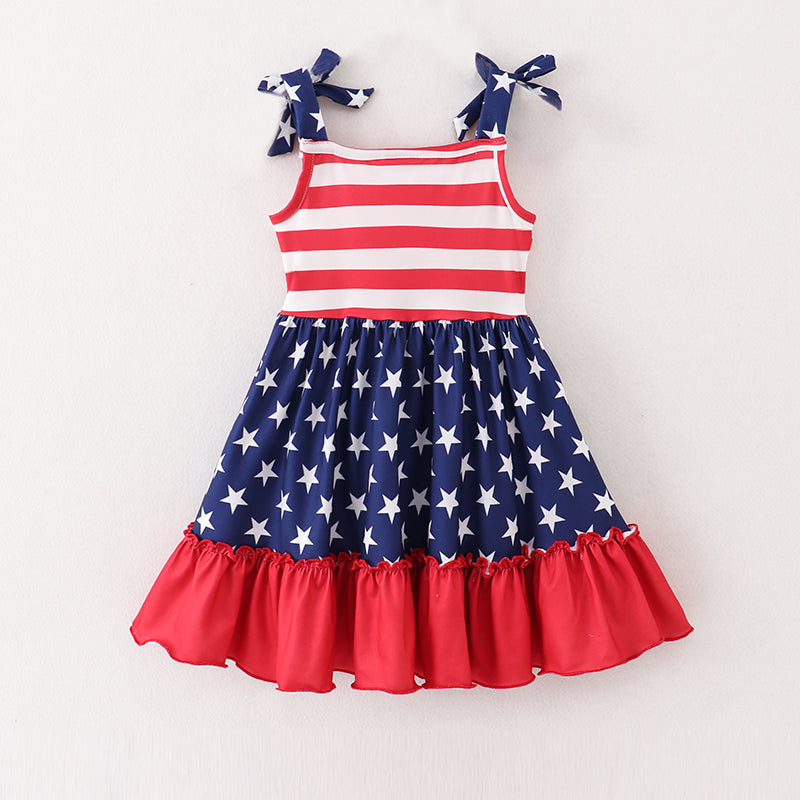 （Pre Order）Patriotic Stripe Star Print Milk Silk Strap Dress