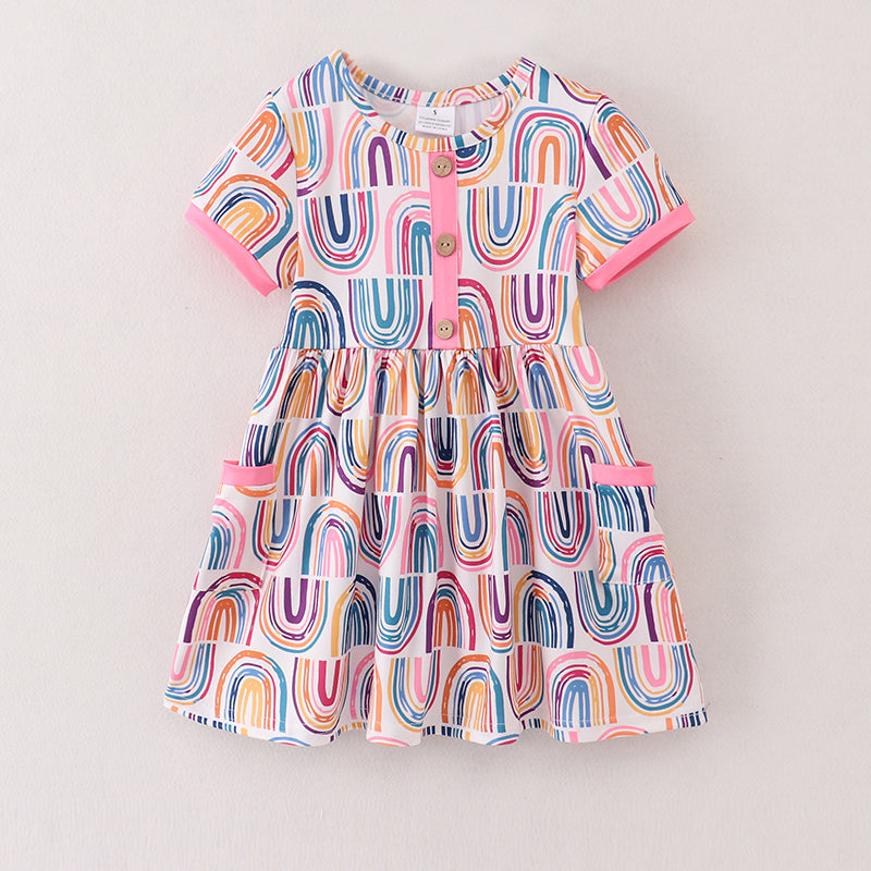 Coral Rainbow Print Pocket Dress