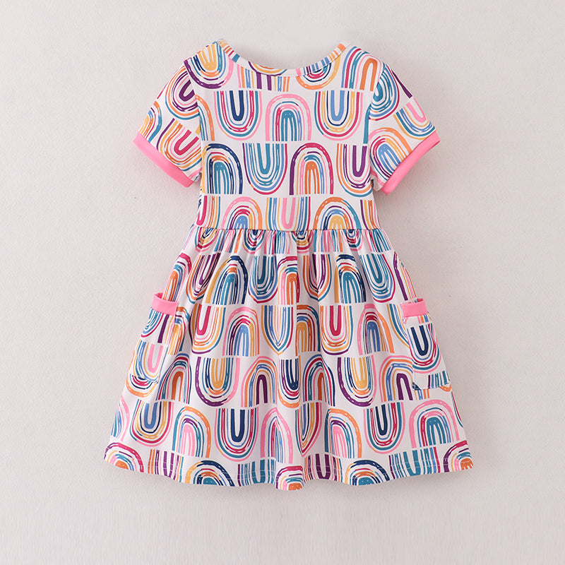 Coral Rainbow Print Pocket Dress