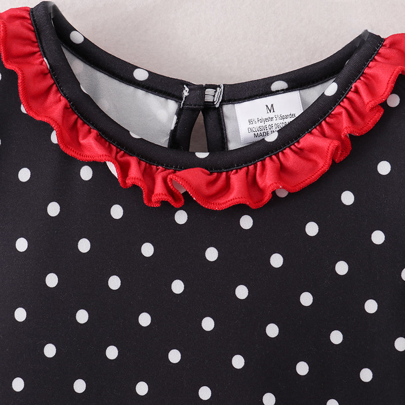 (In Stock E11-04-02)Black Dots Apple Print Ruffles Dress