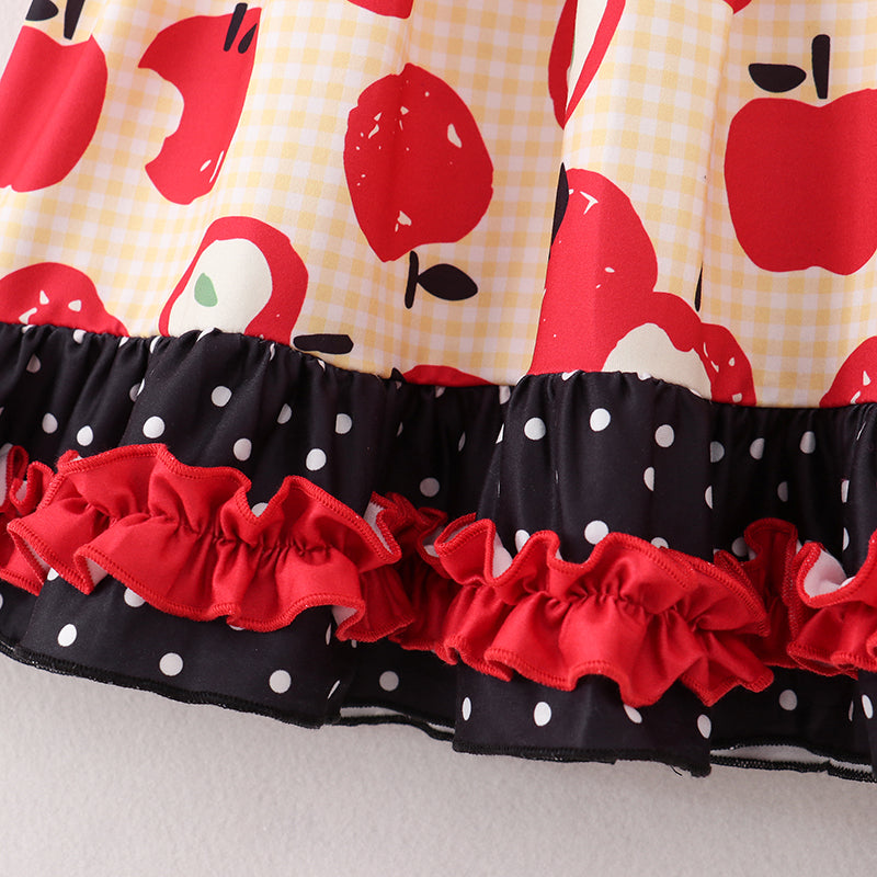 (In Stock E11-04-02)Black Dots Apple Print Ruffles Dress