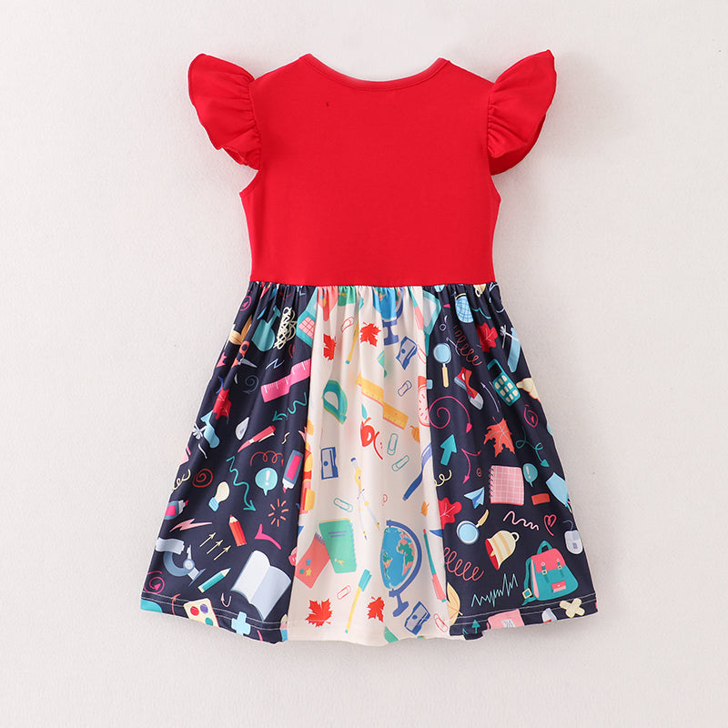 (In Stock E10-02-02)Red Back To School Print Girls Dress