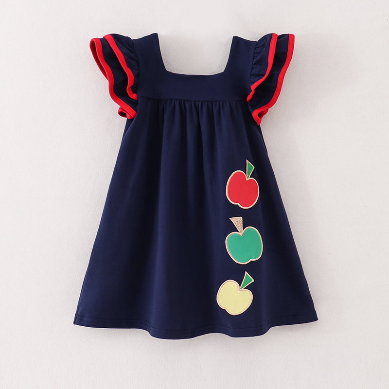 (In Stock E11-03-03)Back to School Denim Apple Dress