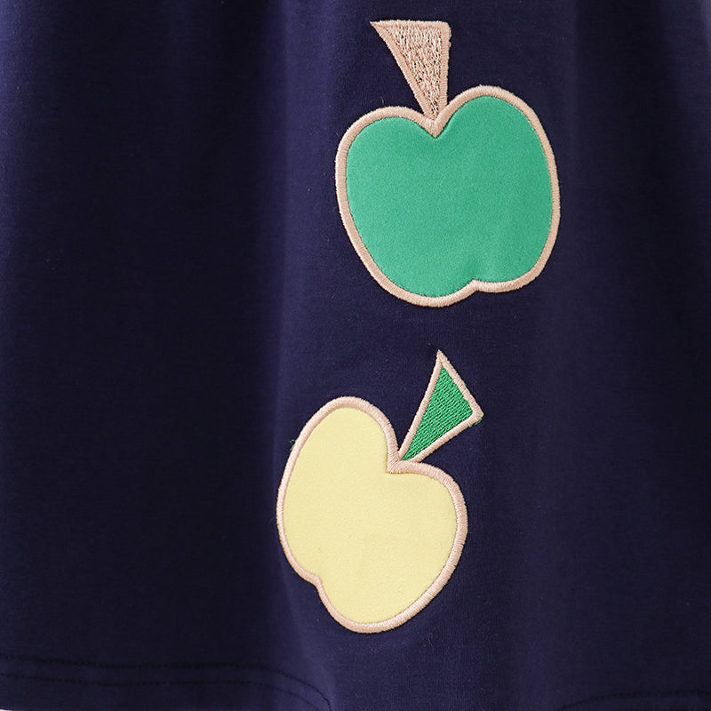 (In Stock E11-03-03)Back to School Denim Apple Dress