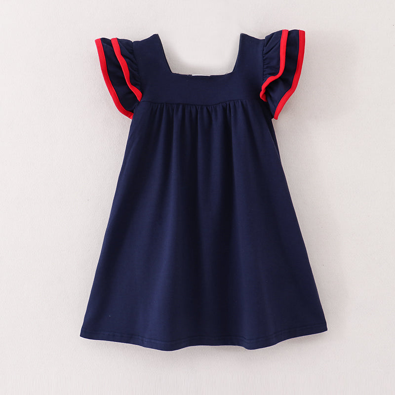 (In Stock E11-03-03)Back to School Denim Apple Dress