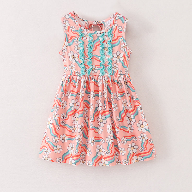 Coral Sunflower Color Stripe Dress