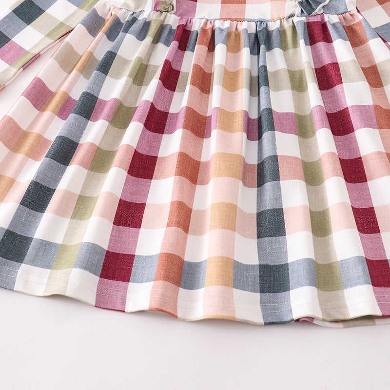 (In Stock E03-01-01 E03-01-02)Girls Thanksgiving Plaid Ruffles Dress