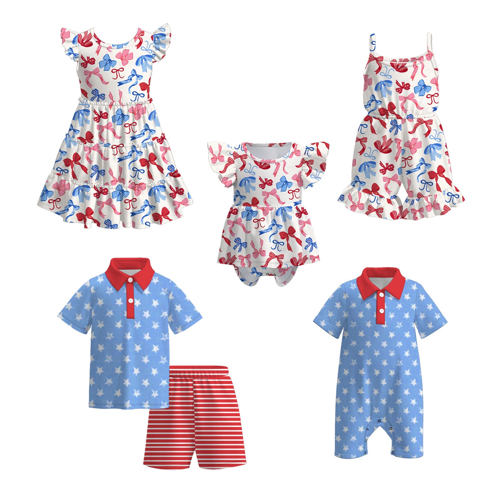 （Pre Order）Sibling Patriotic Print Dress,Romper and Set