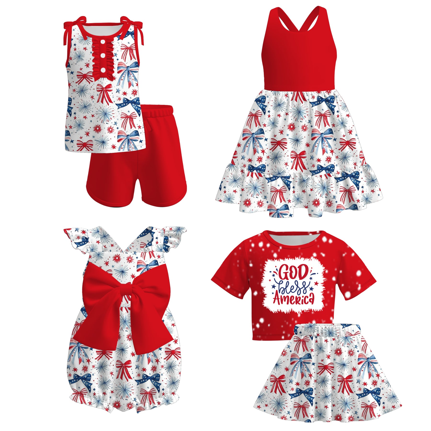 （Pre Order）Sisters Patriotic Print Dress,Romper and Set