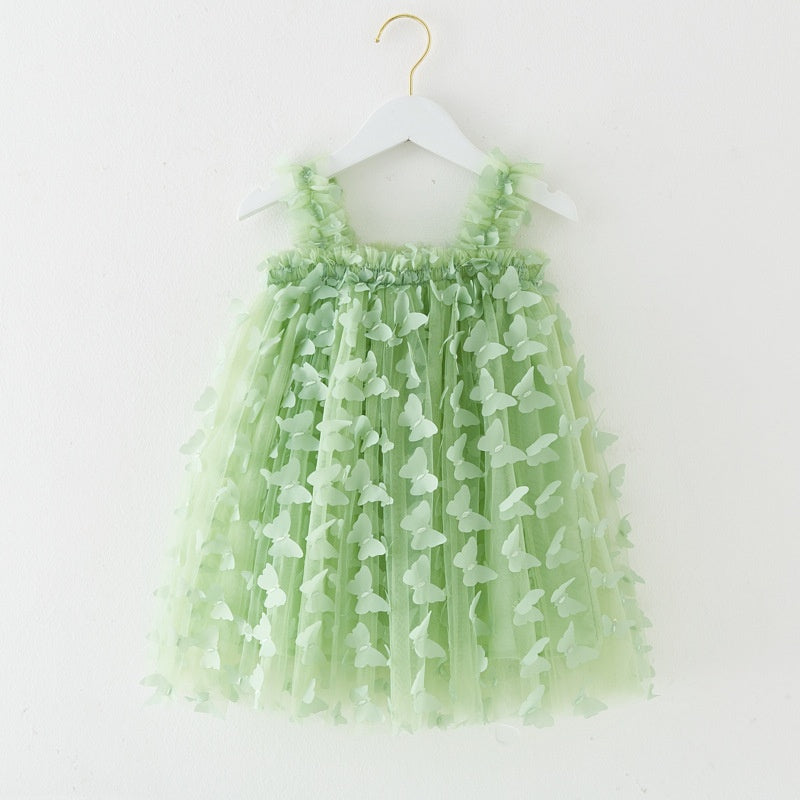 (Pre Order)Girls Embroidered Butterfly Suspender Skirt Dress