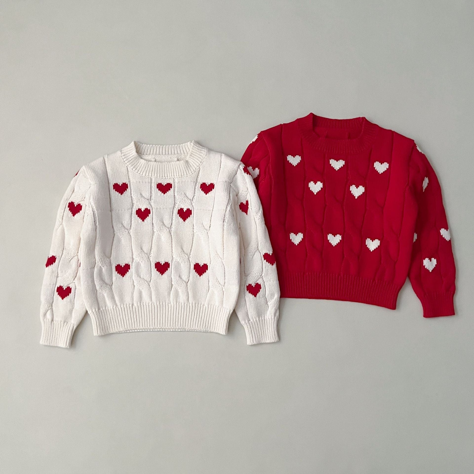 （Pre Order）Girls Valentine's Day Love Jacquard Twist Sweater