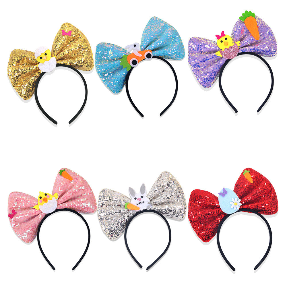 （Pre Order）Girls Easter Cartoon Sequin Bow Headband