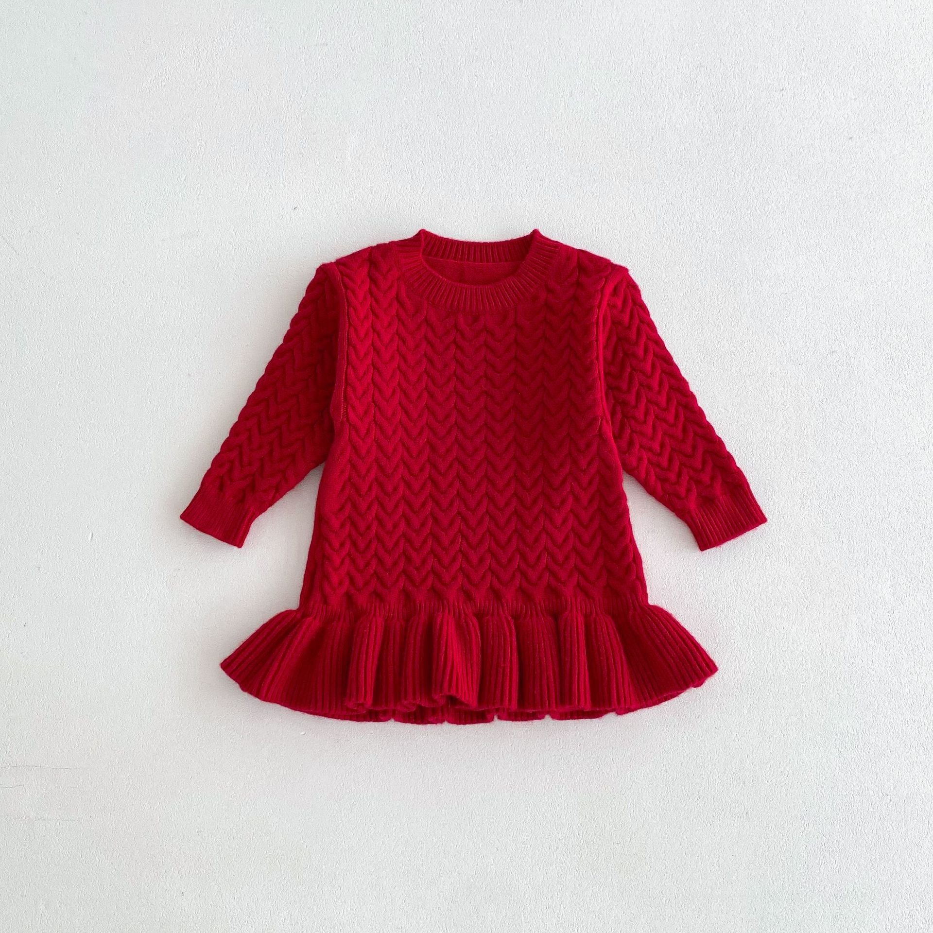 （Pre Order）Girls Fall Twist Crew-neck Knitted Dress