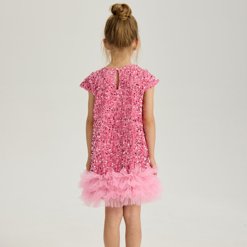 (PRE-ORDER)GIRLS VELVET SEQUINS RUFFLES DRESS