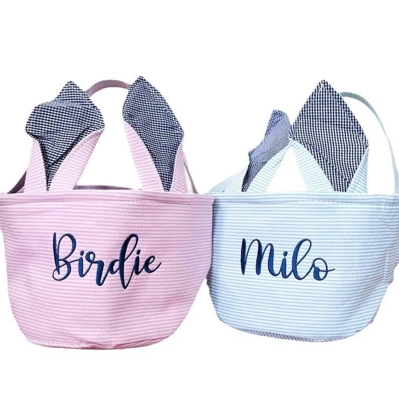 （Pre Order）Personalized Easter Bunny Basket with Name Embroidery - Customizable Fabric Tote for Kids