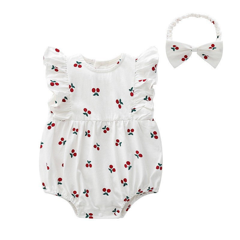 （Pre Order）Toddler Girls Spring and Summer Cherry Print Cotton Romper