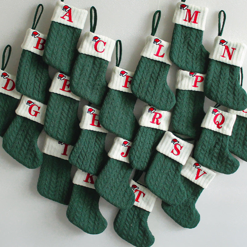 （Pre Order）Green Letter Wool Christmas Stocking Pendant