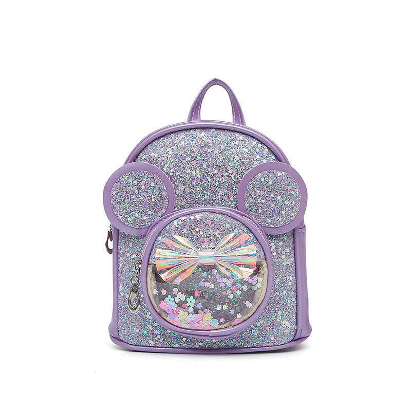 （Pre Order）Girls Bow Sequins PU Backpacks