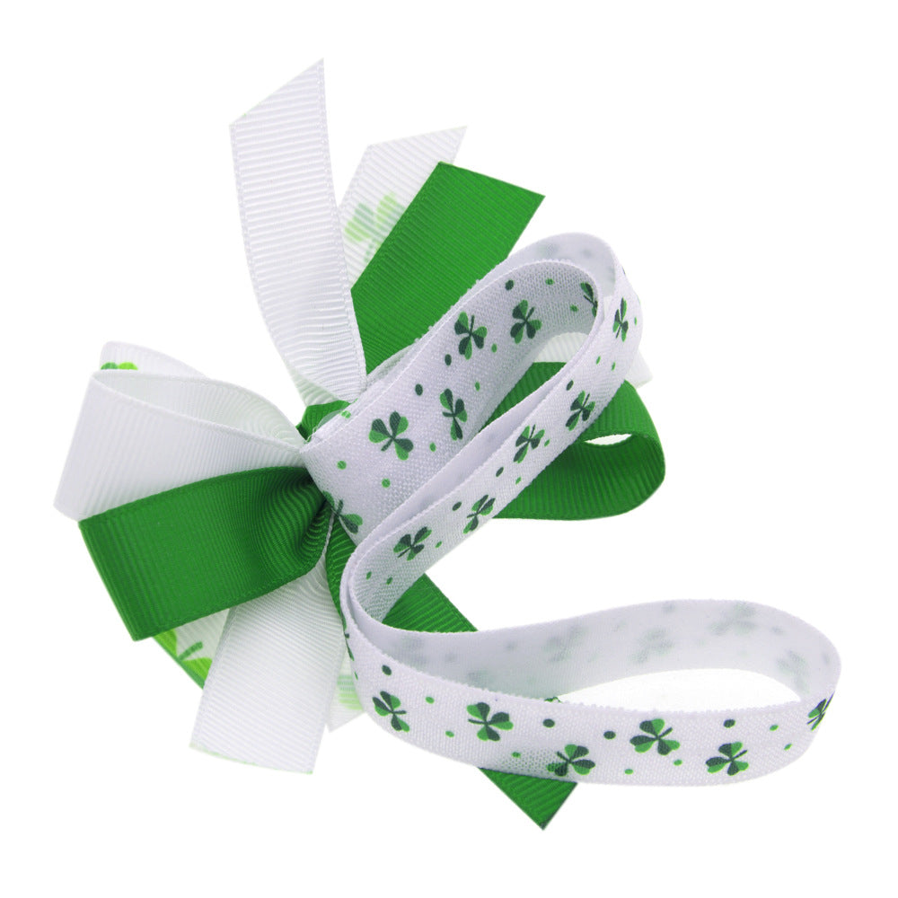 （Pre Order）Girls St.Patrick's Day Shamrock Bow Elastic Headband