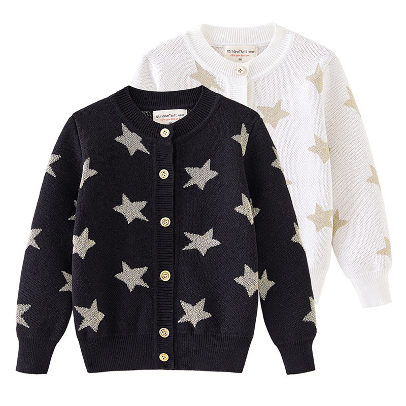 （Pre Order）Girls Star Jacquard Sweater Cardigan