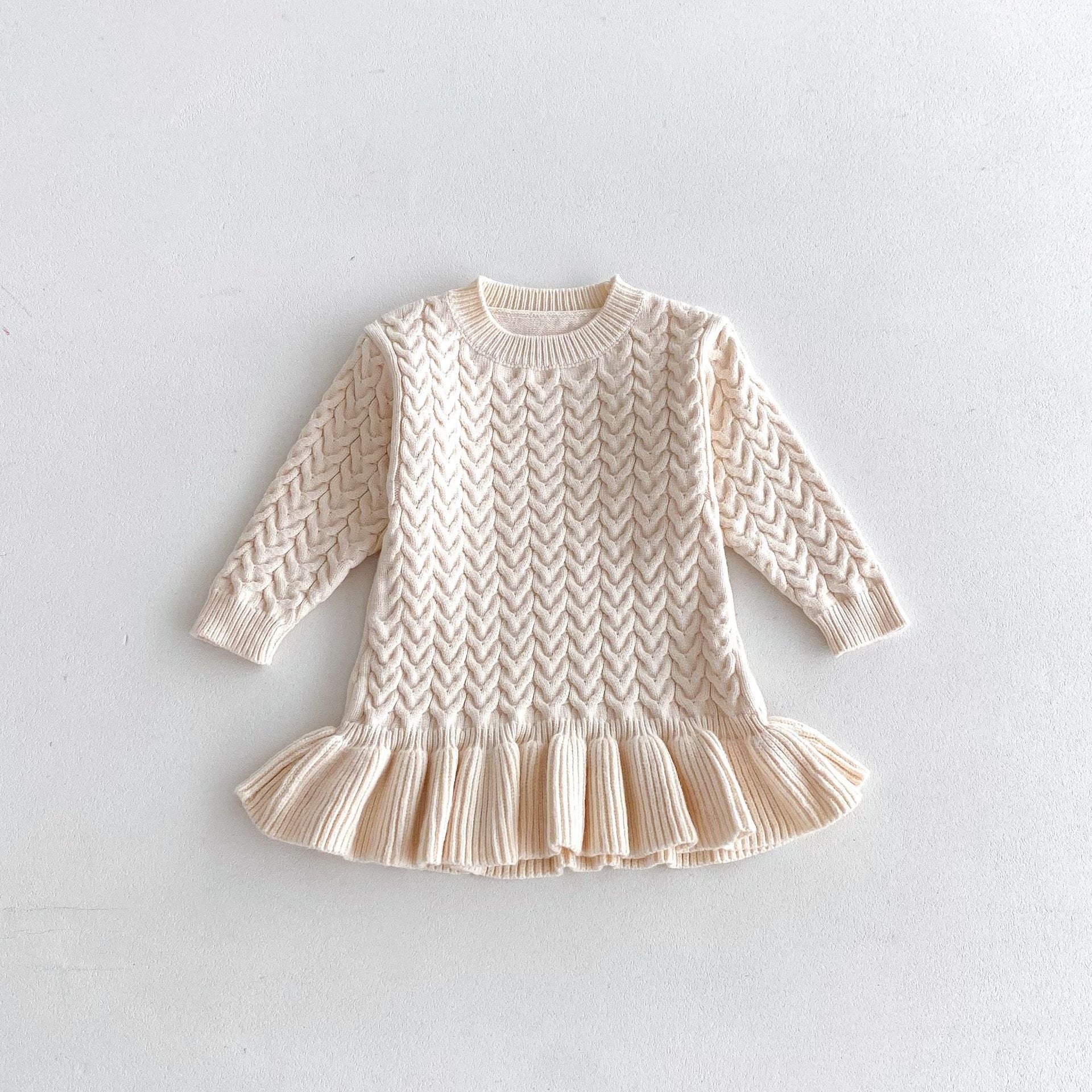 （Pre Order）Girls Fall Twist Crew-neck Knitted Dress