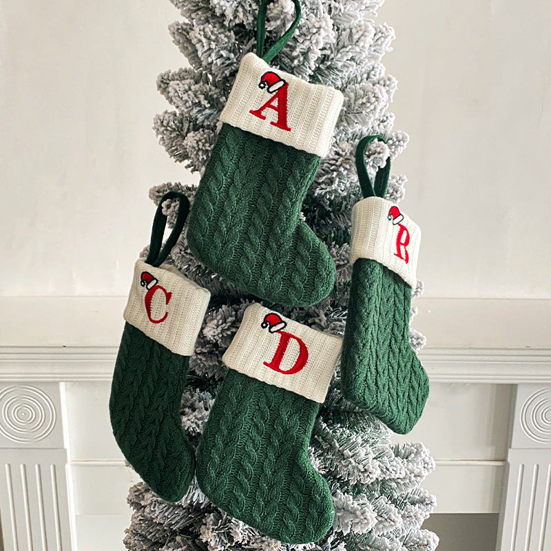 （Pre Order）Green Letter Wool Christmas Stocking Pendant