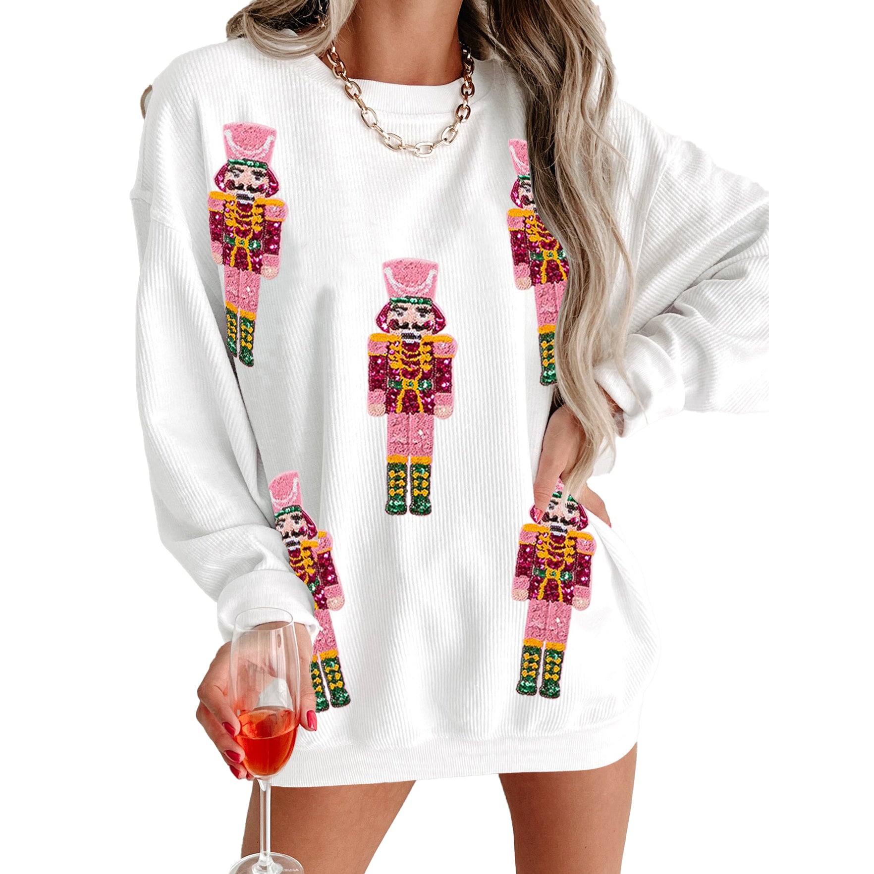 （Pre Order）Adults Christmas Nutcracker Sequin Corduroy Sweatshirt