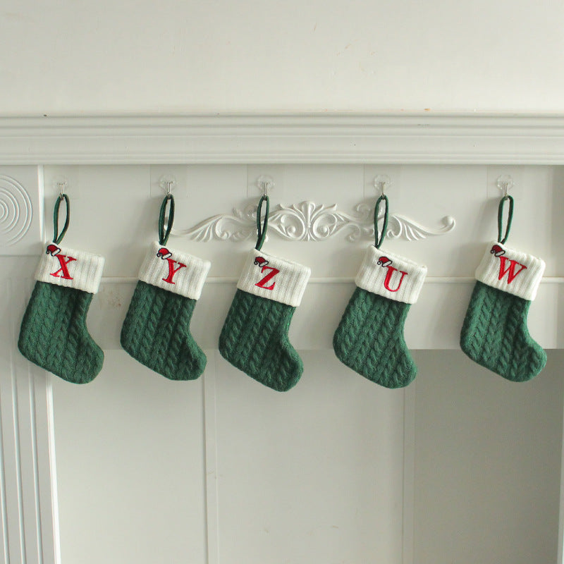 （Pre Order）Green Letter Wool Christmas Stocking Pendant