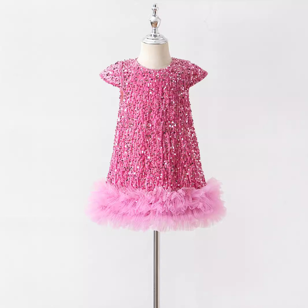 (PRE-ORDER)GIRLS VELVET SEQUINS RUFFLES DRESS