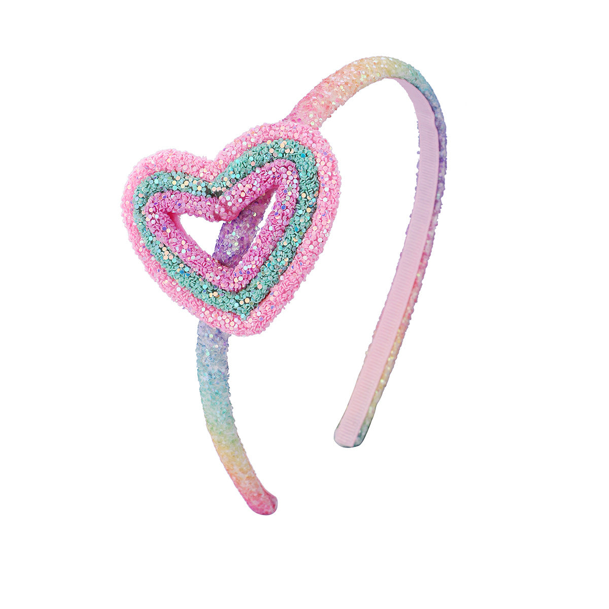 （Pre Order）Girls Gradient Rainbow Heart Bow Headband