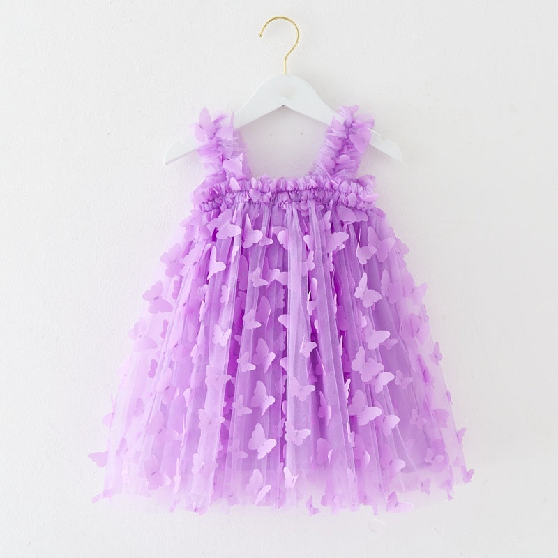 (Pre Order)Girls Embroidered Butterfly Suspender Skirt Dress