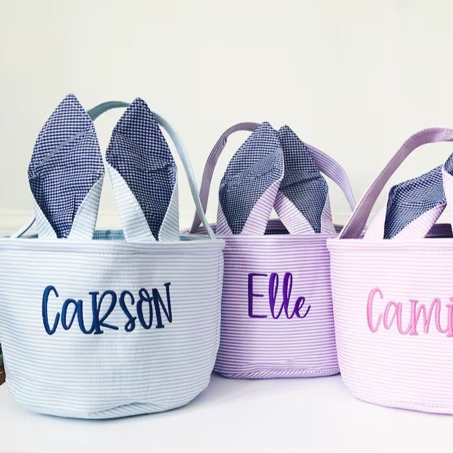 （Pre Order）Personalized Easter Bunny Basket with Name Embroidery - Customizable Fabric Tote for Kids