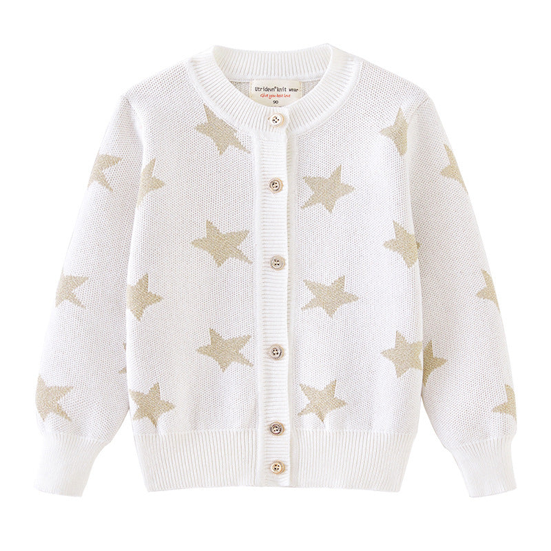 （Pre Order）Girls Star Jacquard Sweater Cardigan