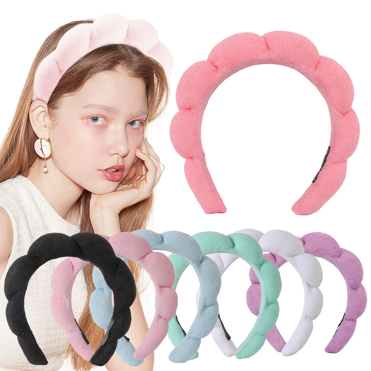 （Pre Order）Sponge Terry Scalloped Headband For Washing Face Makeup