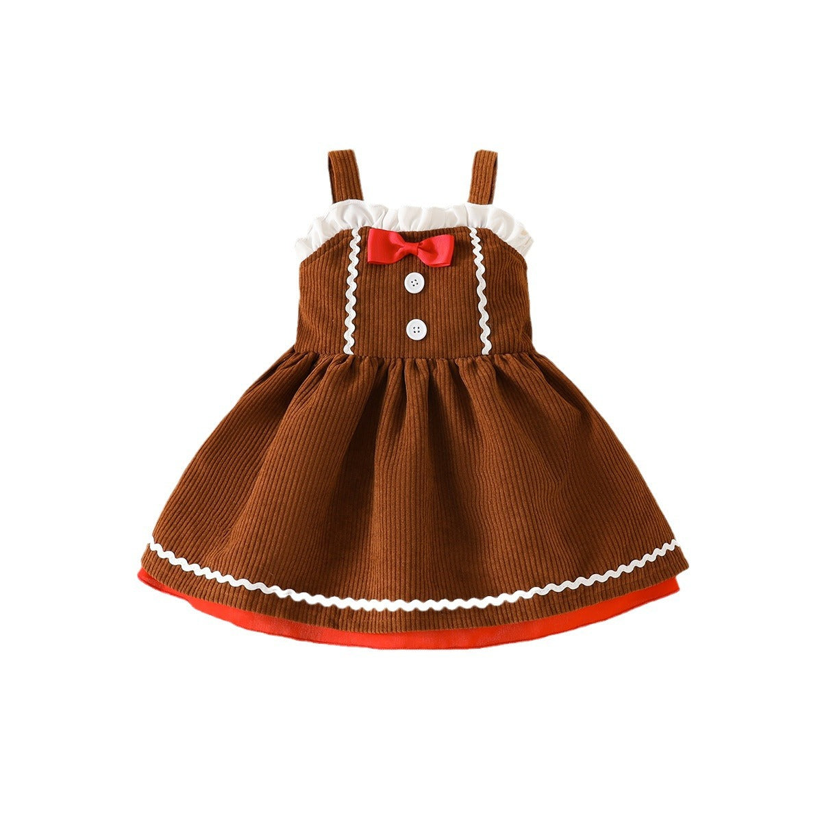 （Pre Order）Baby & Toddler Christmas Corduroy Gingerbread Suspender Dress