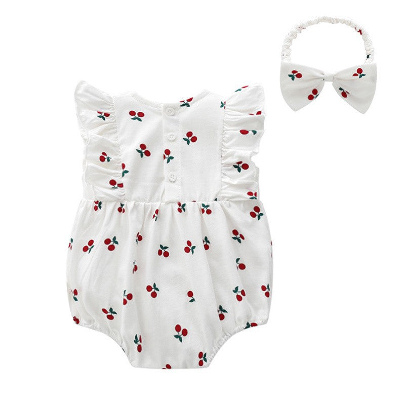 （Pre Order）Toddler Girls Spring and Summer Cherry Print Cotton Romper