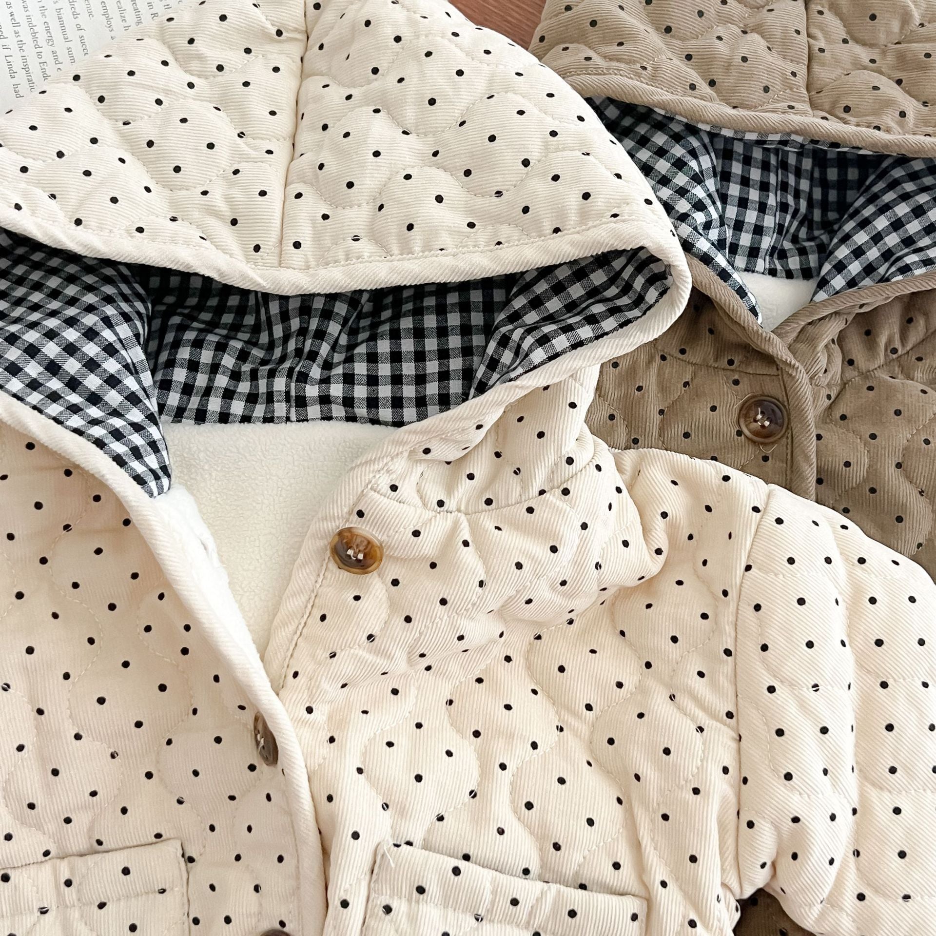 （Pre Order）Kids Polka Dot Corduroy Hooded Coat