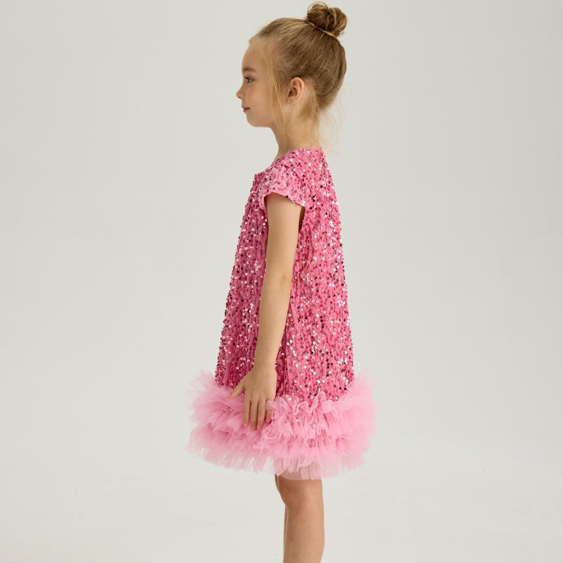 (PRE-ORDER)GIRLS VELVET SEQUINS RUFFLES DRESS