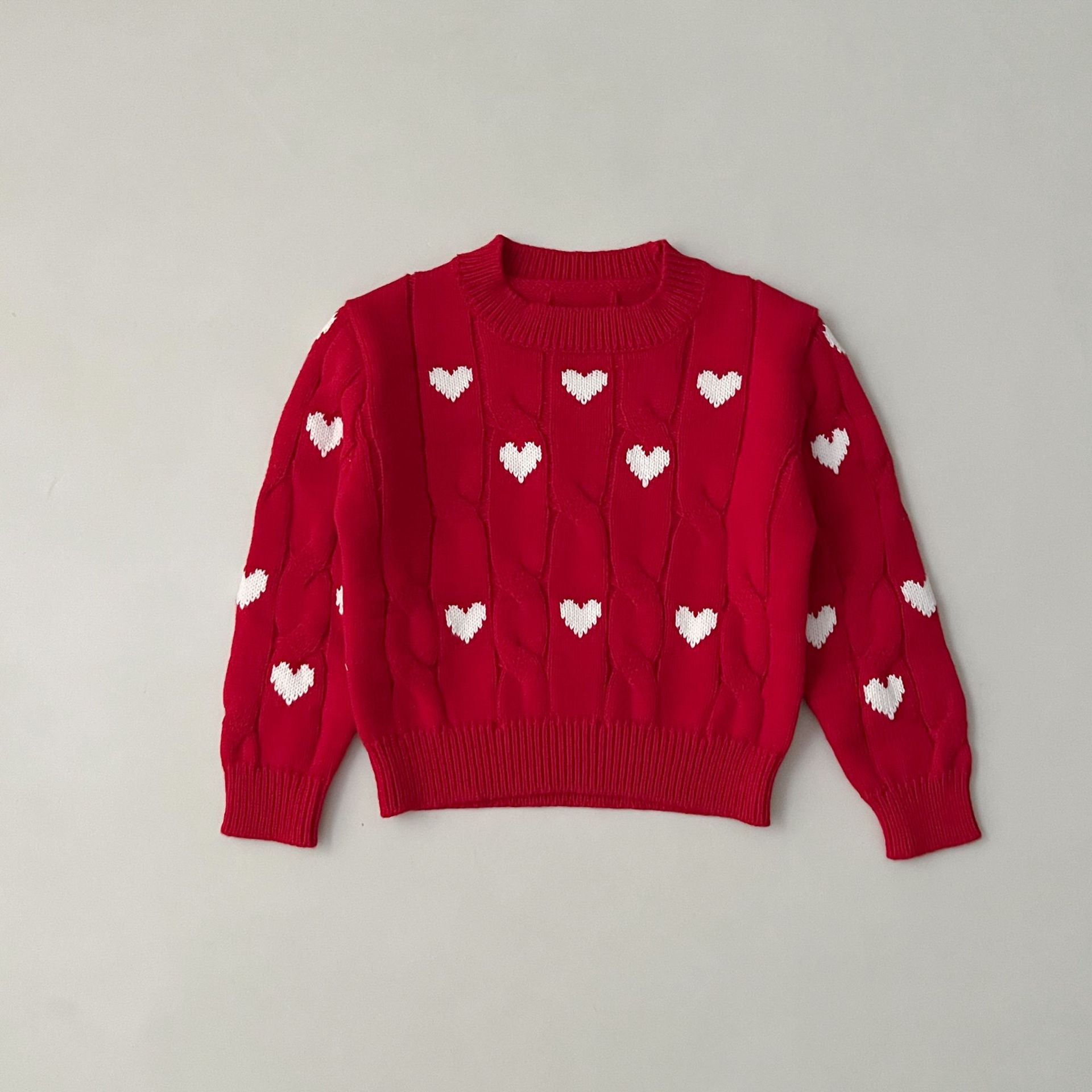 （Pre Order）Girls Valentine's Day Love Jacquard Twist Sweater