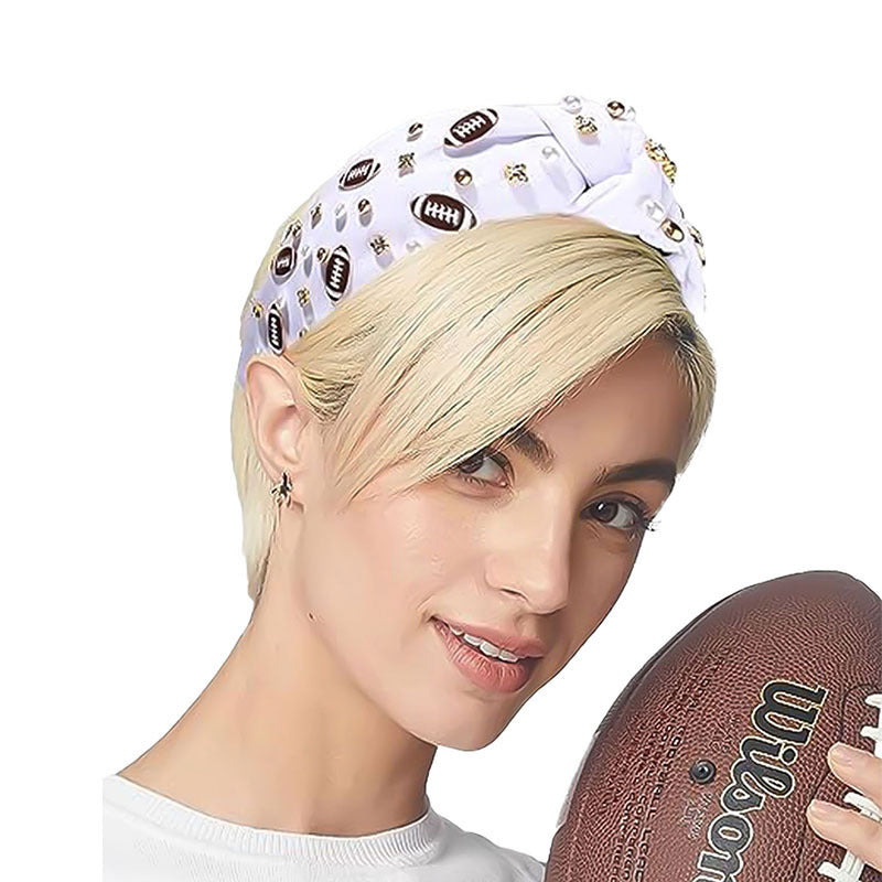 （Pre Order）Stylish Football Pearl Rhinestone Headband