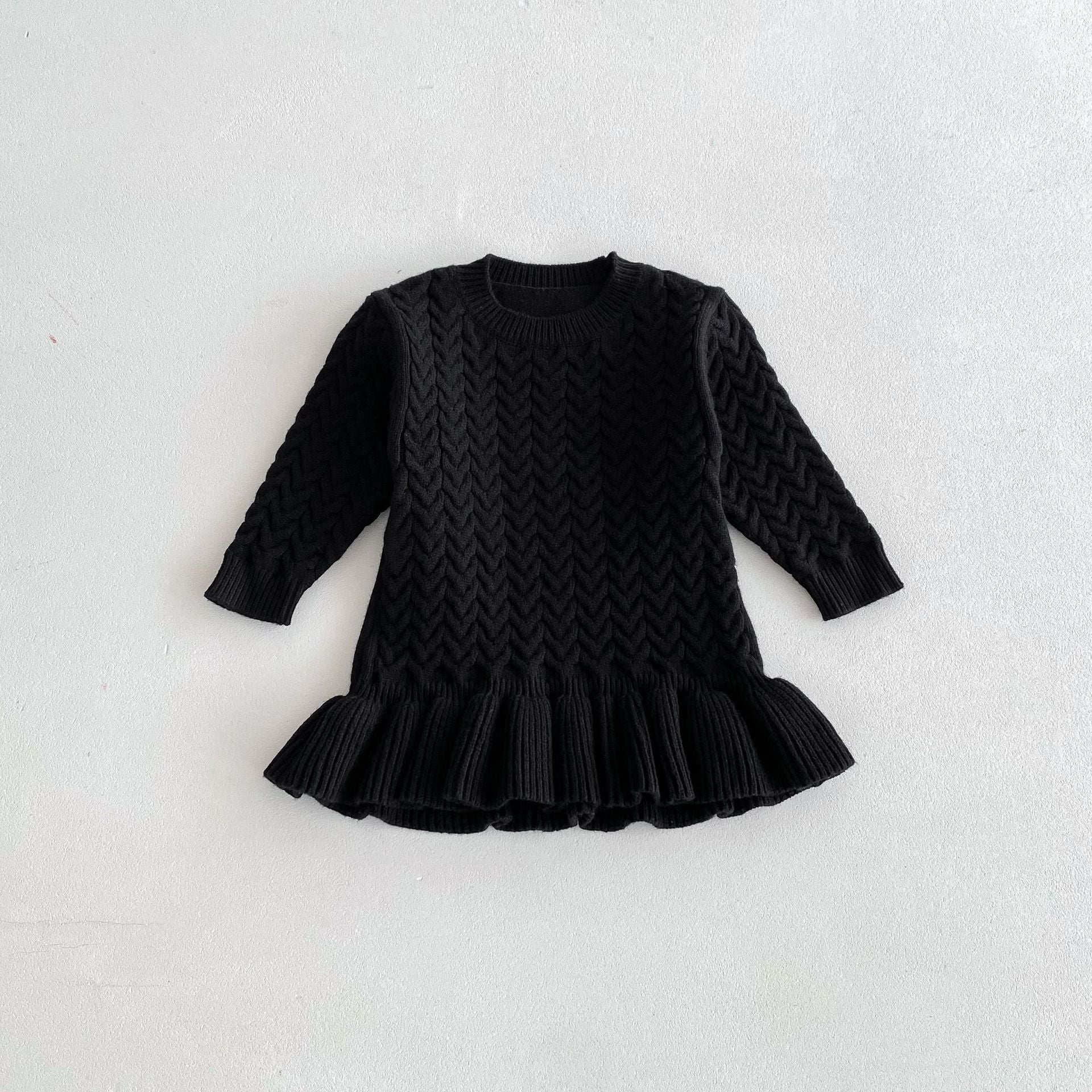 （Pre Order）Girls Fall Twist Crew-neck Knitted Dress